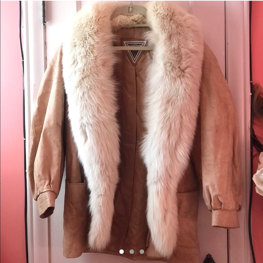 Pink Embossed Leather Jacket with fur trim